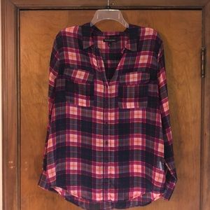 Pink, Navy, & Purple Plaid Blouse